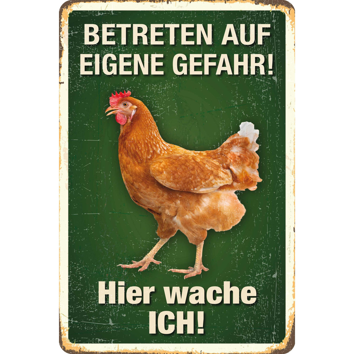 Schild „Achtung Hier Wache Ich“ – Huhn-Motiv Aus Alu-Verbund, 30x20 Cm