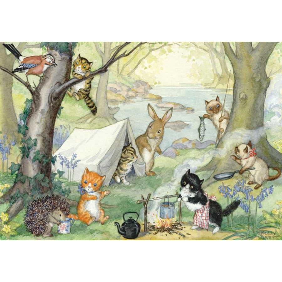 cats zelt Postkarte Katzen Zelt im Wald – der gute Heinrich