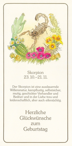Grußkarte Skorpion  "Der Skorpion ist eine ausdauernde Willensnatur,... "  Klappkarte innen blanko inkl. Umschlag